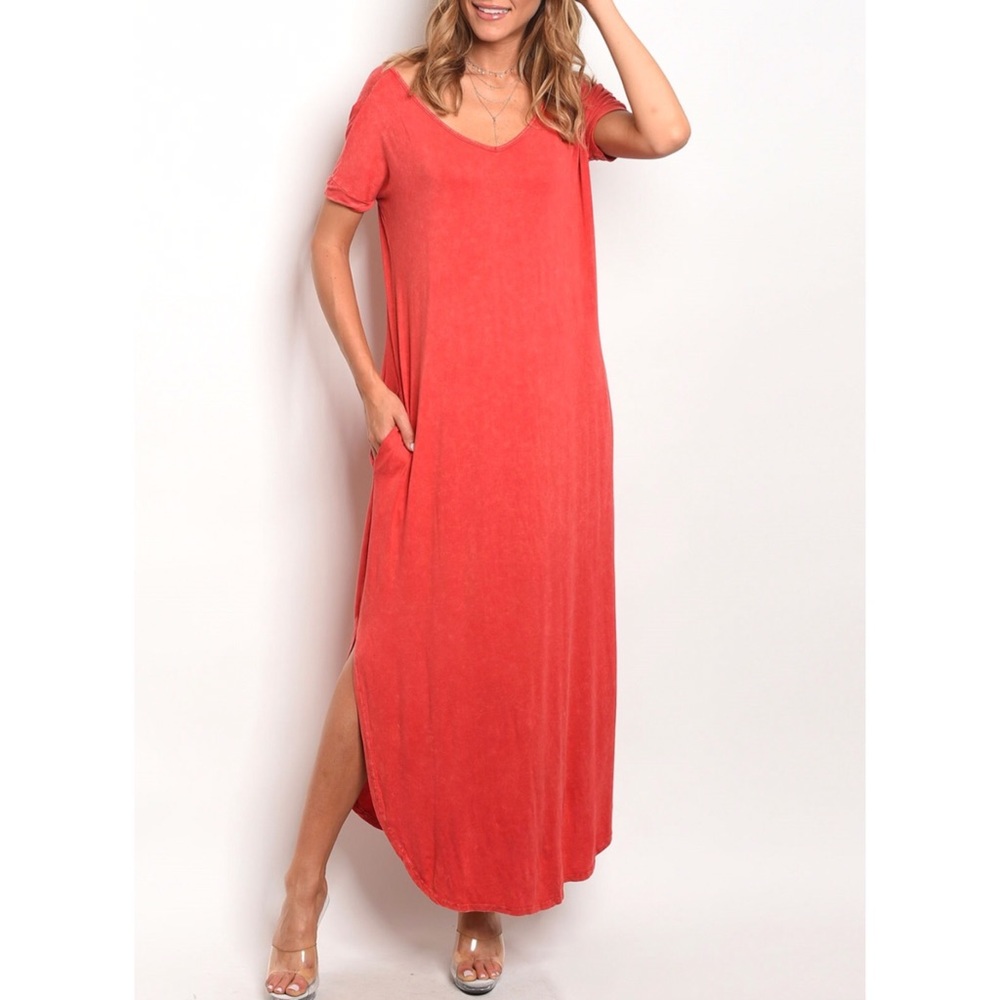 Santa Monica Red Pocketed Shirt Dress
